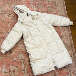 Women's Long Hooded Puffer Coat - Light Cream
